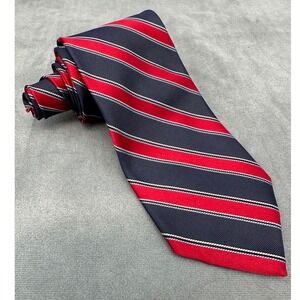 Brooks Brothers 346 Pure Silk Tie Navy Blue Red Stripe Classic USA Italy